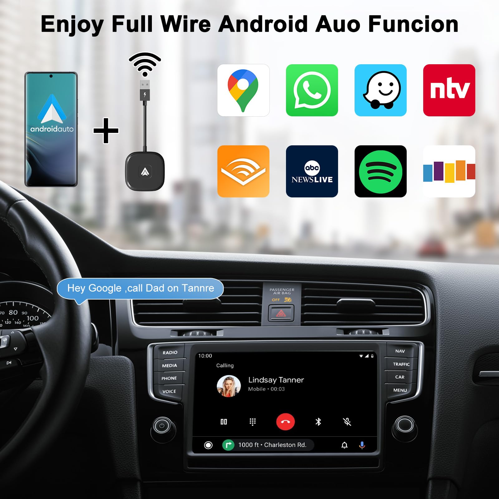 FEINODI Android Auto Wireless, Adattatore Wireless Android Auto A2A, Dongle Android Auto Senza Fili Plug e Play,Connessione Automatica, 5GHZ Trasmissione ad Alta Velocità per Auto 2017-2024