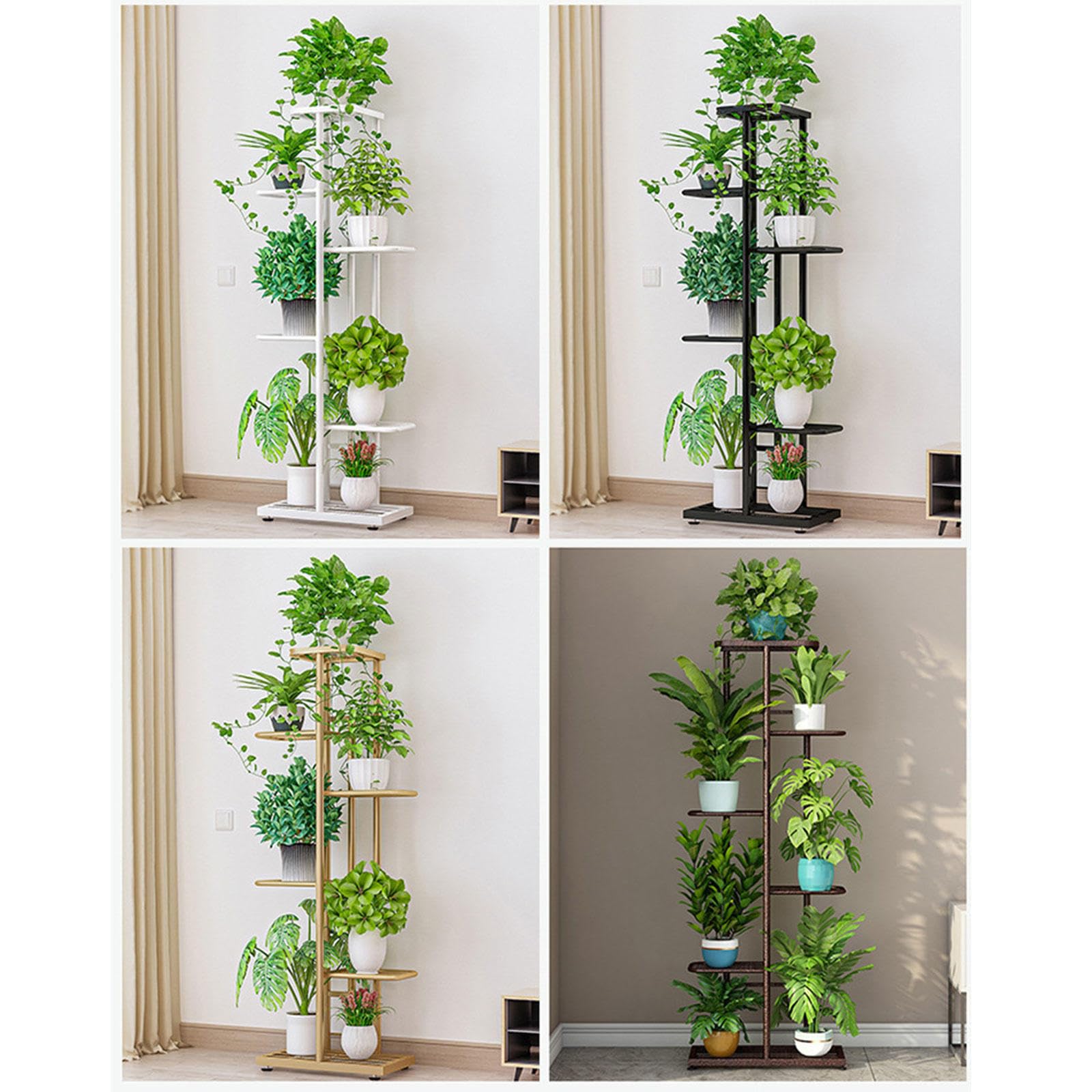 Supporto Per Piante Ad Angolo 6 Ripiani In Metallo E Legno - 114cm, Per Interni/Esterni, Balcone E Giardino
