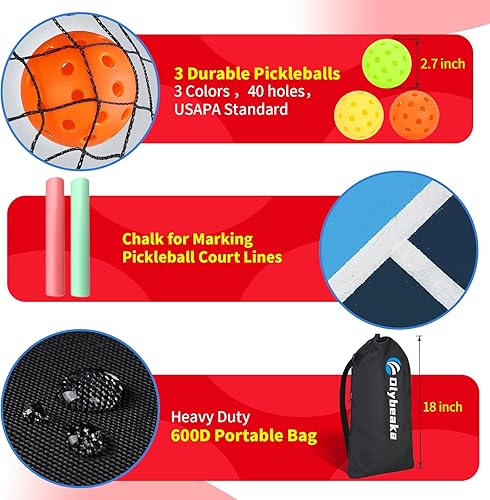 Miniatura 5 de Mini red de pickleball de 5 pies10 pies  12.5 pies para entrada de patio trasero con 3 bolas de pickleball, bolsa de transporte, tizas, red de