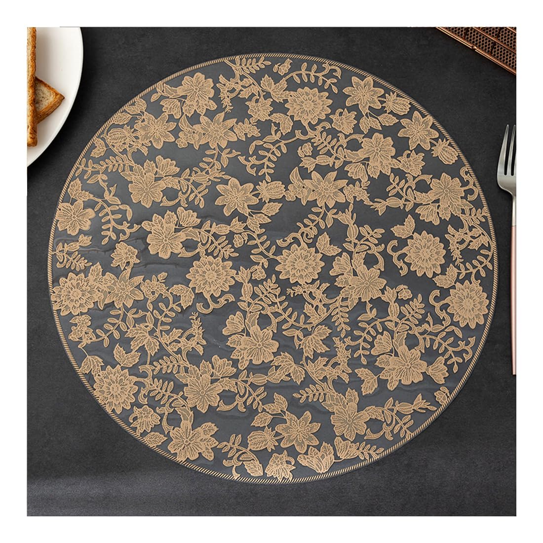 Platzset, waschbar, PVC, rund, 38 cm, dekorativ, wasserdicht, mit künstlerischem Blumen-Design, 12 Stück
