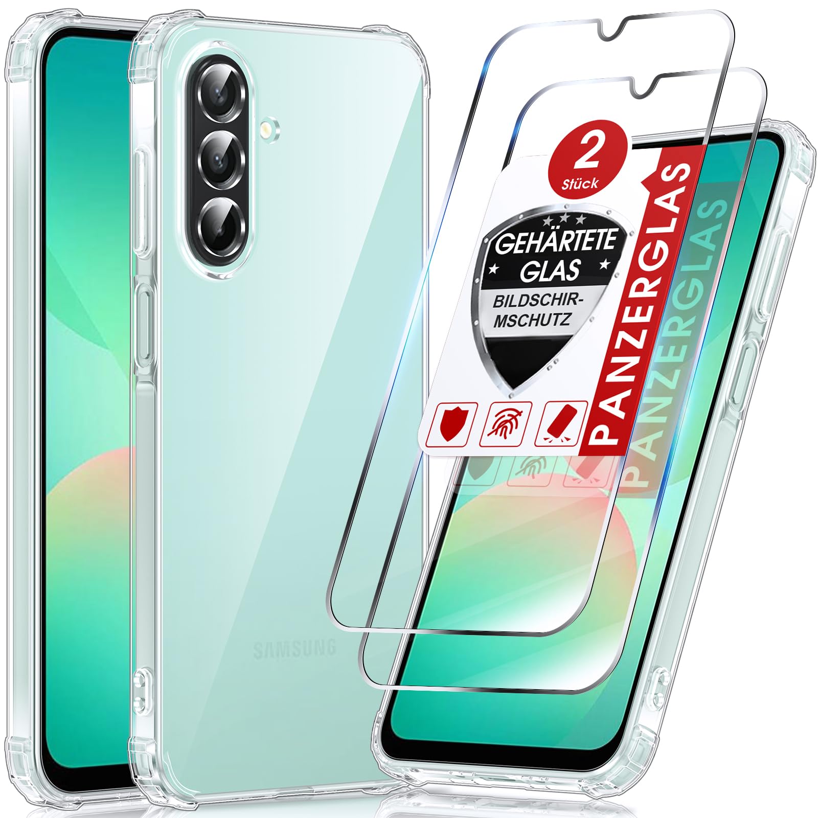 LeYi für Samsung Galaxy A26-5G Hülle mit 2 Stück Schutzfolie-Transparent | Samsung A26 5G Hülle Weich TPU Silikon Stoßfest Dünn A 26 Schutzhülle, Kameraschutz Crystal Clear Durchsichtige Cover Case