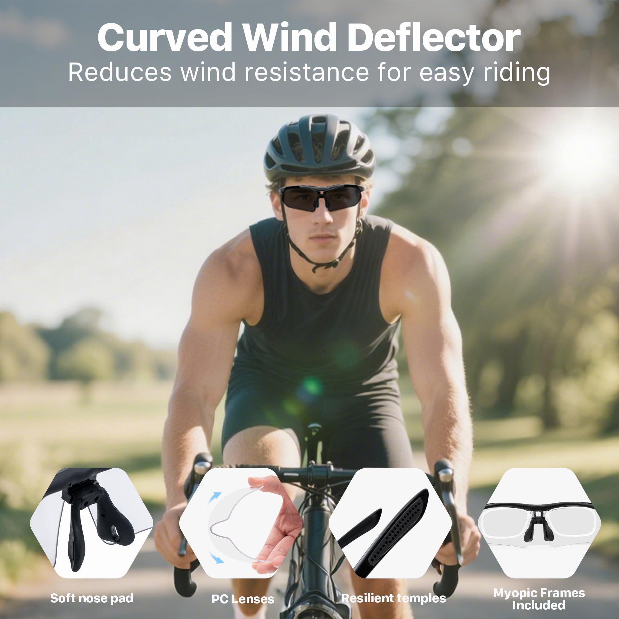 FREE SOLDIER Fotochromatyczne okulary rowerowe, uniseks, sportowe okulary przeciwsłoneczne z ochroną UV400, przezroczyste szkła do jazdy na rowerze, jazdy na rowerze, MTB