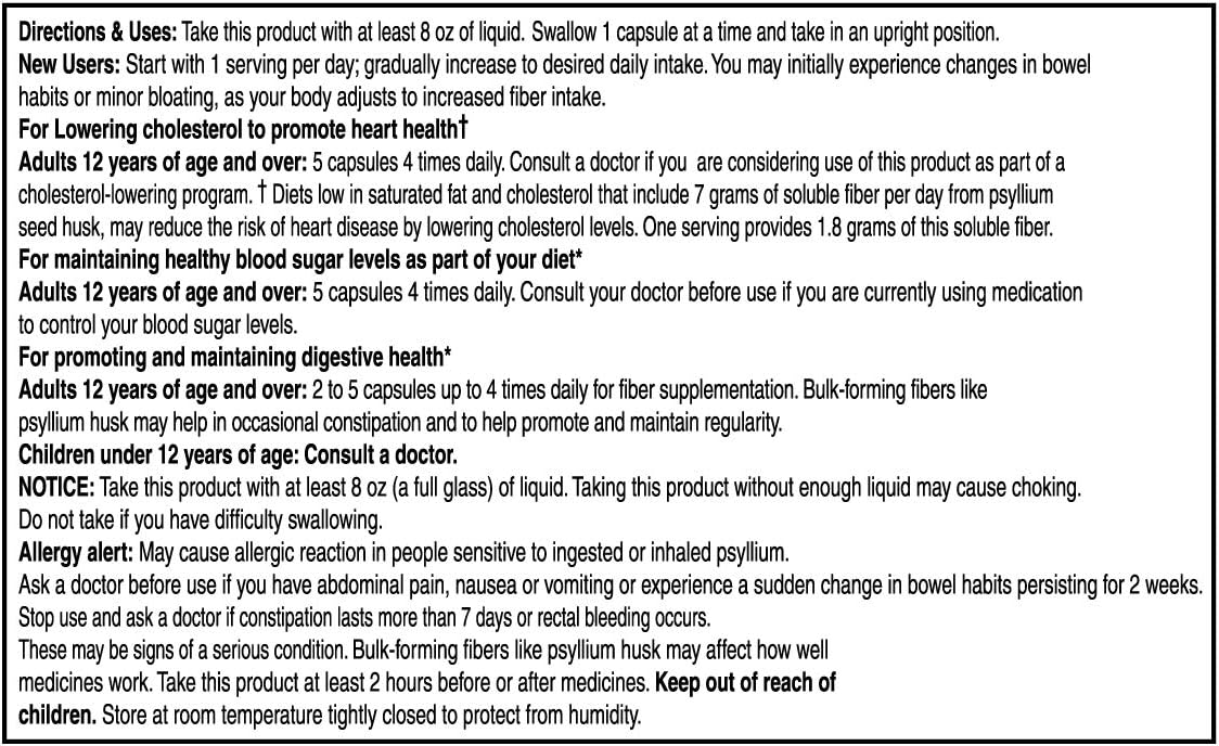 Guardian Fiber Capsules 720 Count, Natural Psyllium Husk Supplement (520mg per Capsule), Fiber Pills : Health & Household