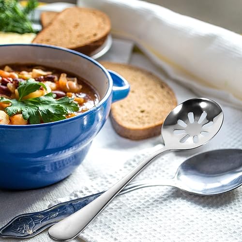 Miniatura 7 de Luxshiny 2 cucharas de servir, cucharas ranuradas, cucharas perforadas, utensilios de servir de acero inoxidable, cuchara de buffet para bufé, lata,