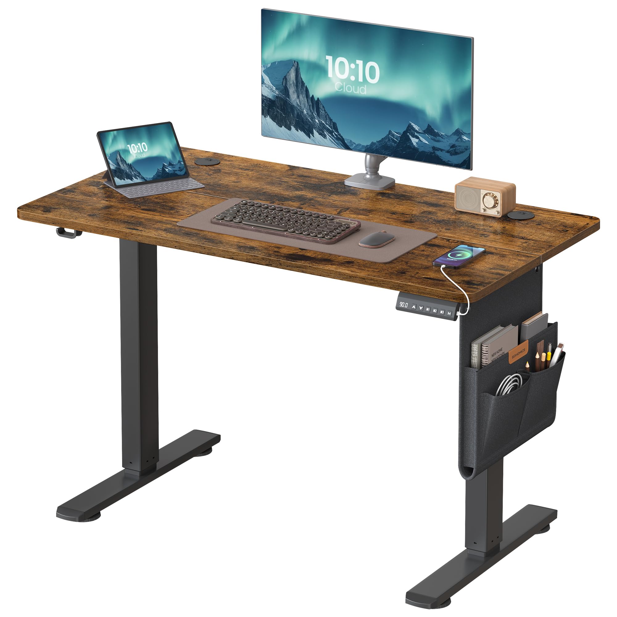 SONGMICS Scrivania Elettrica Regolabile in Altezza, 60 x 100 x (72-120) cm | Regolazione Continua, Piano Giuntato, Memory con 4 Altezze, Blocco di Sicurezza, Collezione BALOK LSD130KD01
