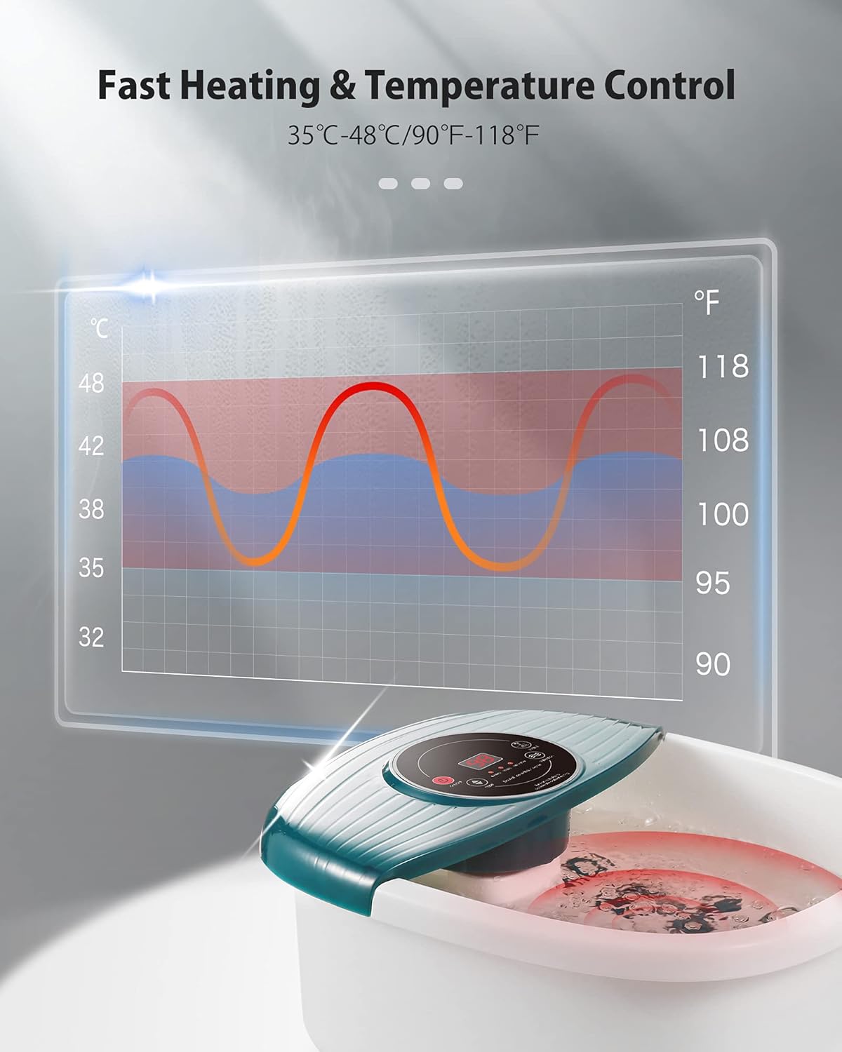 Foot Spa Bath Massager with Heat, Bubble and Vibration, Digital Temperature Control, Pedicure Foot Soaker with 16 Mini Rollers for Soothe and Comfort Feet : Beauty & Personal Care