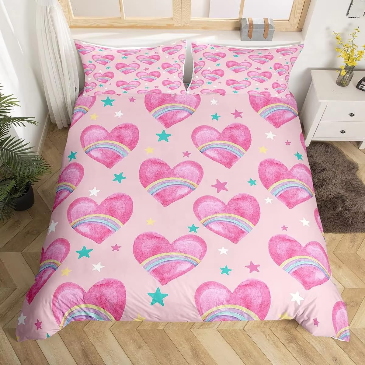 Housse de couette rose motif cœur pour transformer une chambre d'enfant en un cocon chaleureux