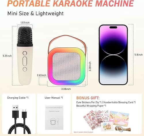 Miniatura 4 de Máquina de karaoke para niños para niñas, mini máquina de karaoke con micrófono, juguetes de regalo para niñas de 4, 5, 6, 7, 8, 9, 10 años y fiesta
