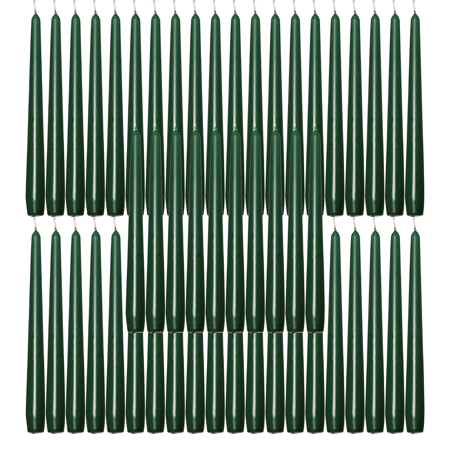 Deli Supplies Dinner Party Christmas Table Decor Bistro Candles Non Drip Tapered 9” 24cm Tall Taper Candle 7 Hour Burn Time Smokeless and Dripless Quality Wax (Green, 50)