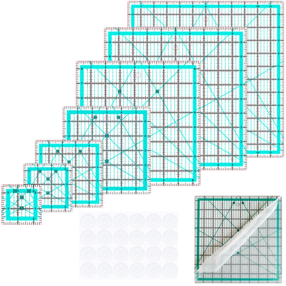 Quilting Square Rulers(2.5",3.5", 5",6", 8.5", 10",12"),7 Square Quilting Templates Quilt Ruler for Sewing