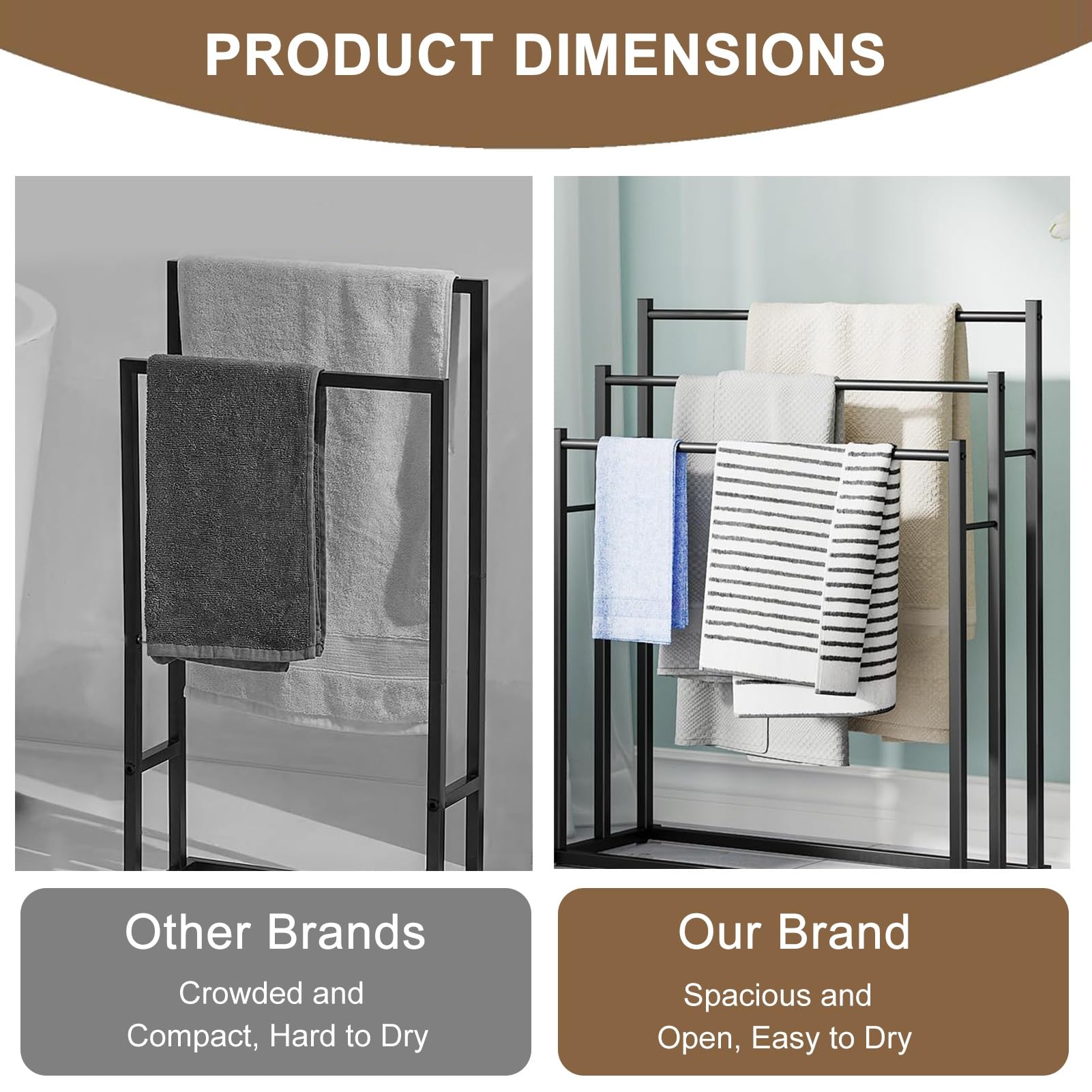 Toallero independiente para toallas de baño de gran tamaño, soporte de metal resistente con diseño elegante, organizador de baño
