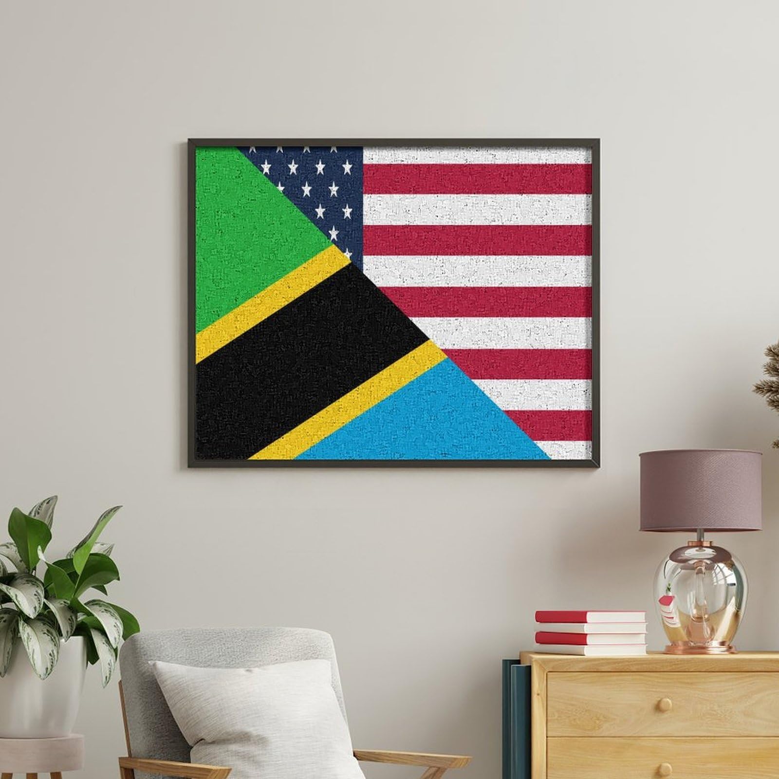Malen nach Zahlen, Motiv: US- und Tansania-Flagge, für Erwachsene, Anfänger, bunt, DIY, einfaches Malen für Zuhause, Wanddekoration