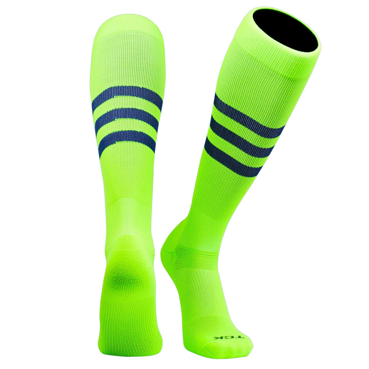 TCK SocksTCK Elite Baseball Football Knee High Striped Socks (B) NEON Green, Navy