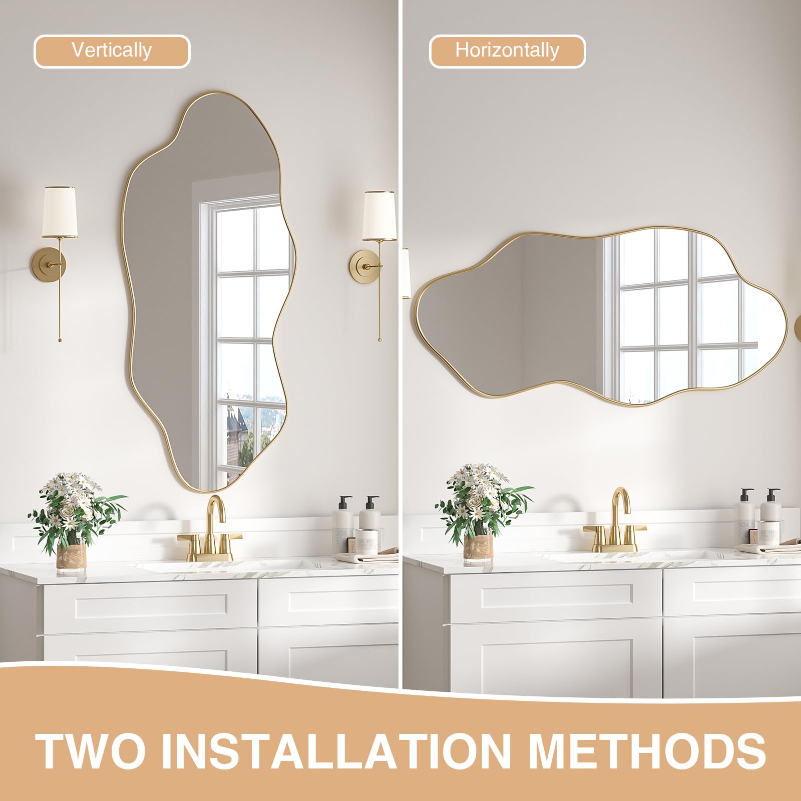 Specchio irregolare da parete, asimmetrico, 120 cm di lunghezza x 55 cm di larghezza, decorazione moderna da parete, per bagno, camera da letto, soggiorno, ingresso,