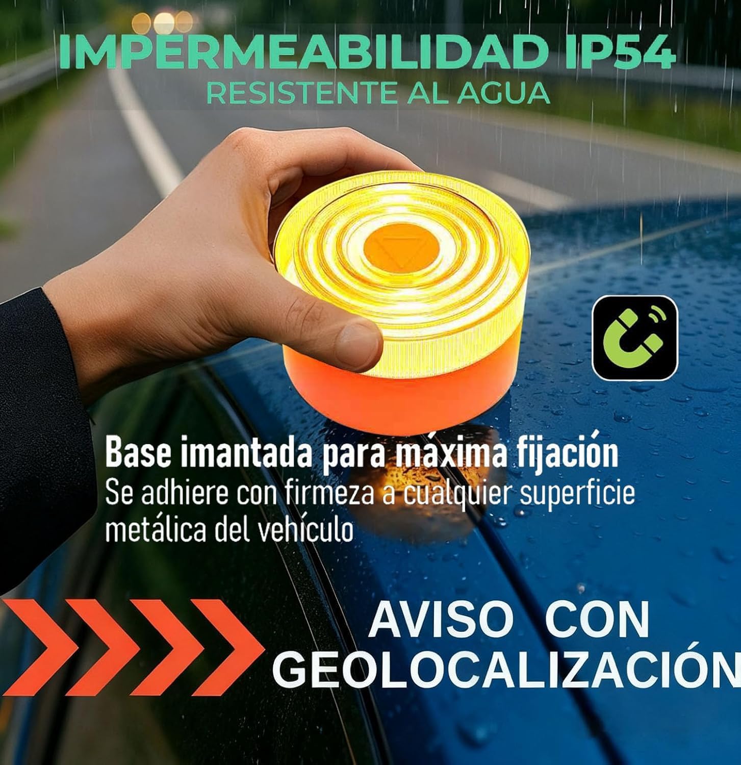 BALSAT Baliza V16 Homologada DGT 3.0 con Geolocalización, Luz LED Emergencia 360°, Base Magnética, Señalización Carretera, Amarillo (2)