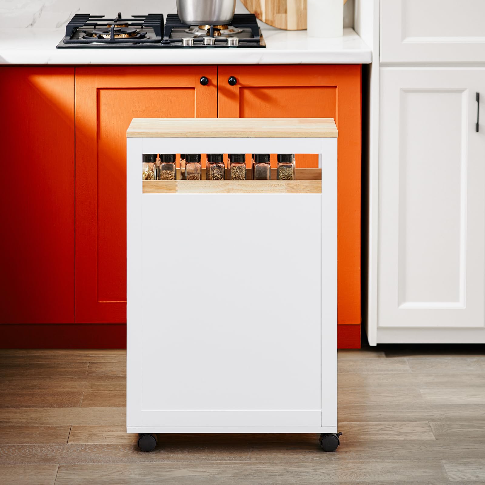 SoBuy Carrello Cucina Salvaspazio Stretto – Mobiletto da Nicchia 20 cm con Ruote, Carrellino Cucina Multifunzione e Mobiletto Salvaspazio Cucina per Cucina e Bagno Bianco & Naturale 20x51x79cmNSR11-WN