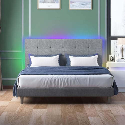 CECER Marco de cama tamaño Queen con cabecera LED RGB marco de cama de plataforma con sincronización de música compatible con Alexa o aplicaciones disponible en Yaxa Colombia