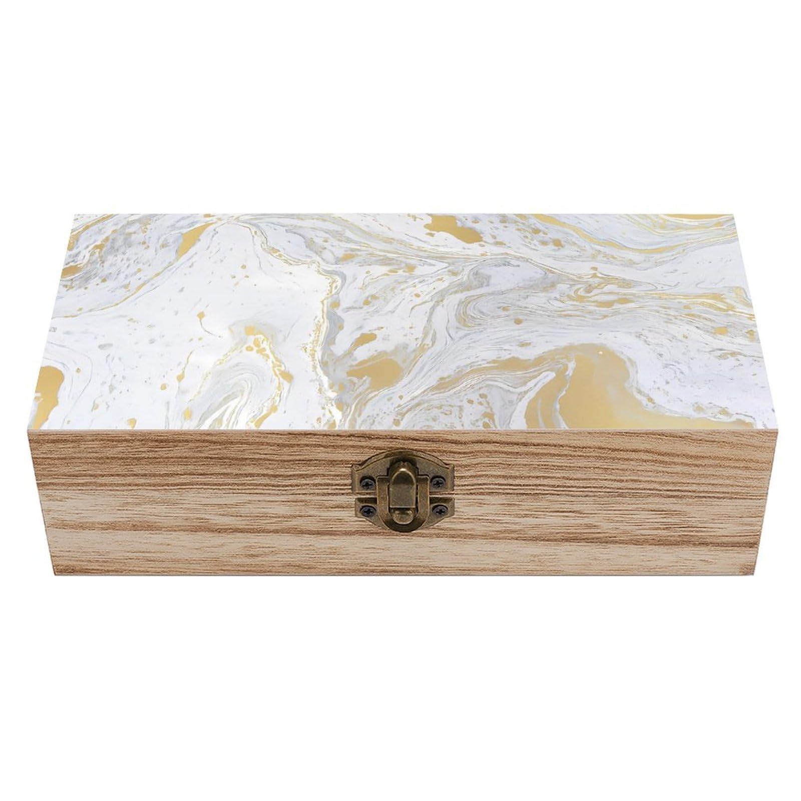 Oudrspo White Gold Marble Retro Wooden Storage Box Keepsake Jewelry Decorative Art Storages Box Gift Boxs