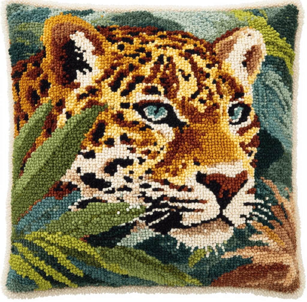 Beginner Latch Hook Cushion Kit,Jungle Leopard Decor Pillow Cover 43X43Cm