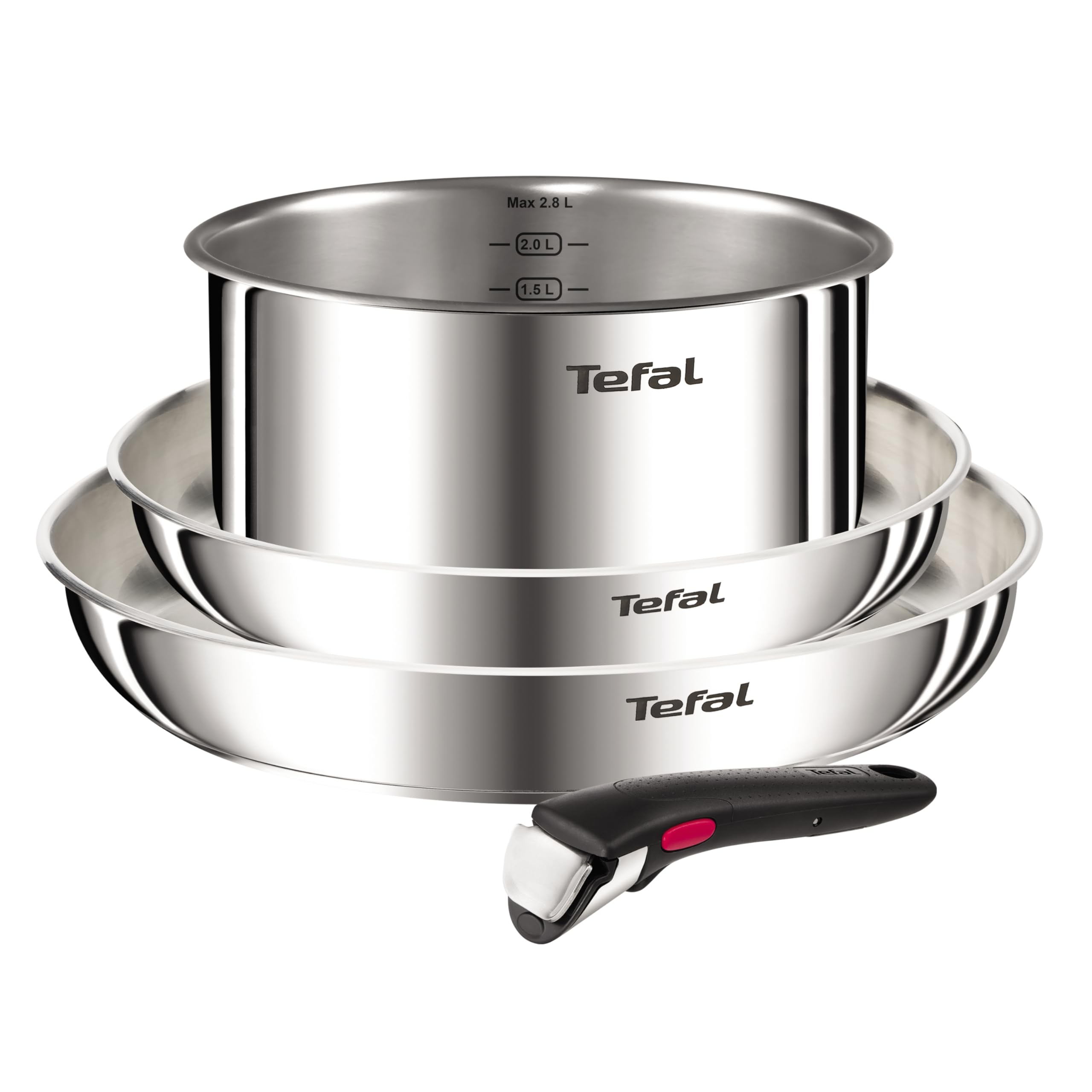 Tefal Ingenio Emotion, 4 pezzi, acciaio inossidabile, manico rimovibile, design impilabile, induzione, L896S453