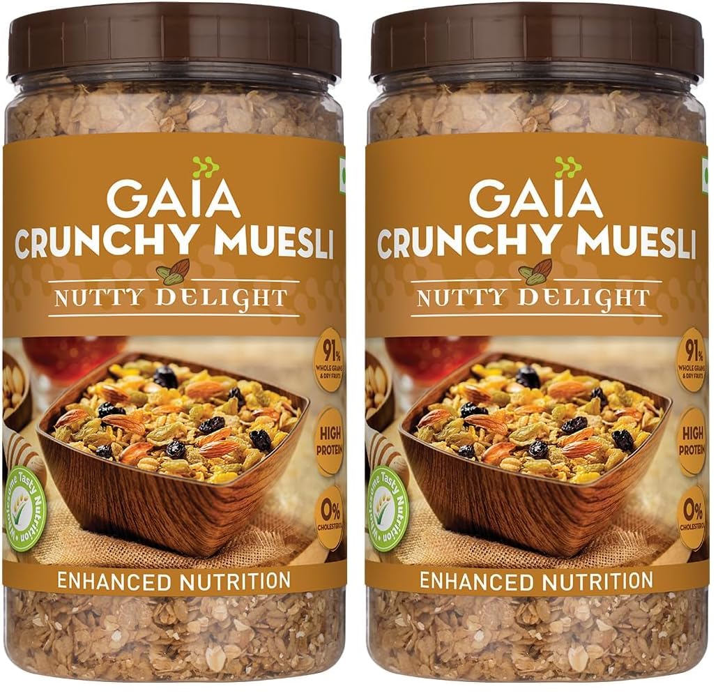 GAIA Nutty Delight Crunchy Muesli 1 kg jar - A Perfect Blend of Multigrains, Nuts, Oats and Cornflakes The Ultimate Healthy and Delicious Breakfast Cereals. (Pack of 2)-picture-16