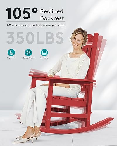 Vista 80 de SERWALL Mecedora de gran tamaño para exteriores, silla mecedora al aire libre de HDPE, azul