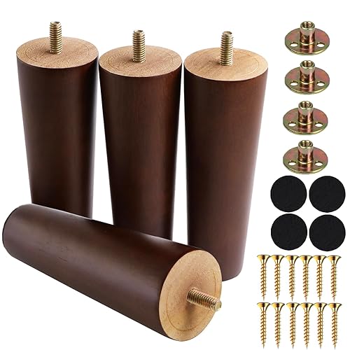 6 Inches Round Solid Wood Furniture Legs Set of 4,