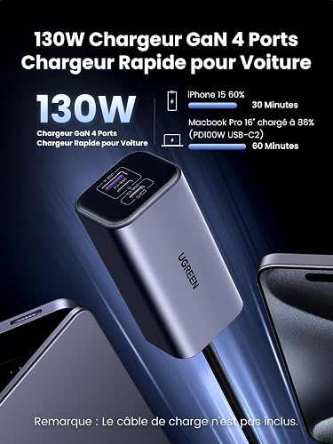 UGREEN 130W Chargeur Voiture USB C GaN Chargeur Allume Cigare USB C 100W - 2