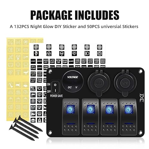 Miniatura 10 de Panel de interruptor basculante de barco marino de 4 bandas, color rojo, interruptor de palanca impermeable con ahorro de energía para camión, RV,