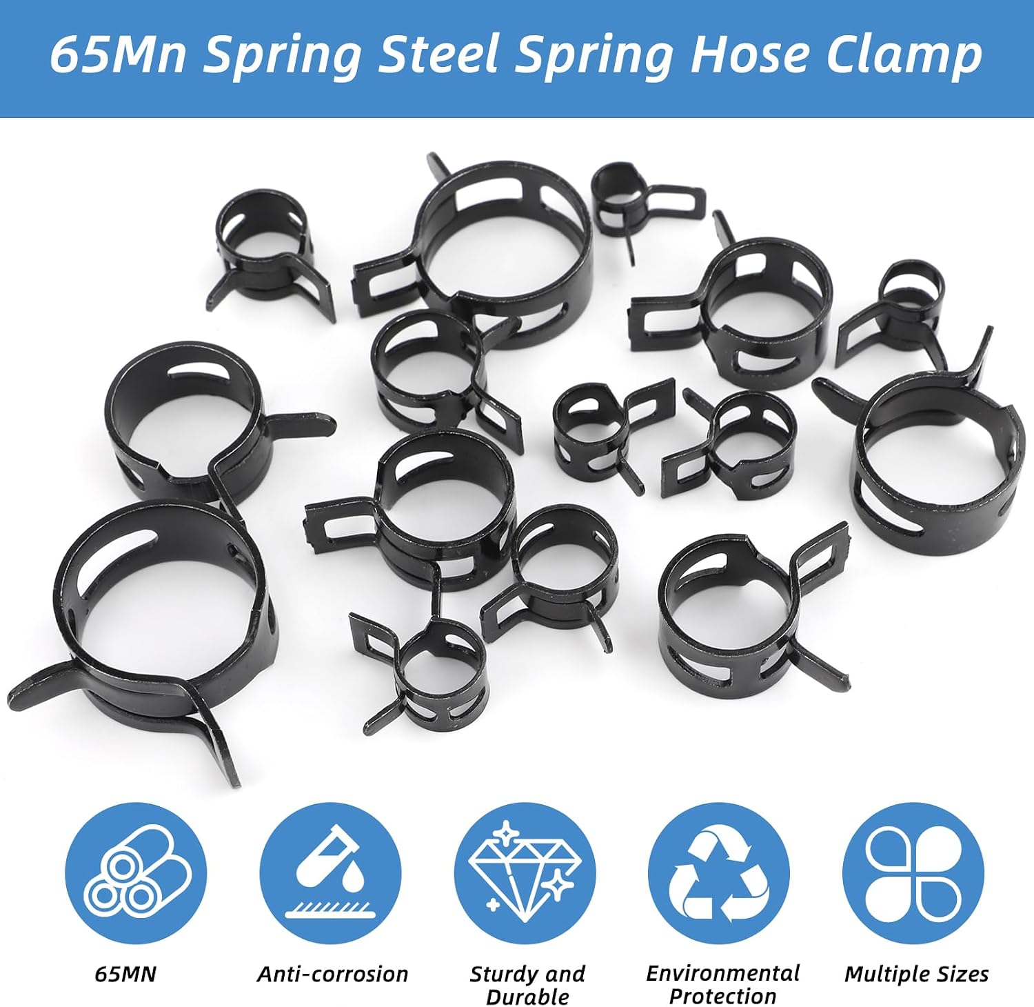 132Pcs 6-25mm Spring Band Hose Clamps Assortment Kit with Swivel Flat Hose Clamp Plier, Constant Tension Steel Clamps for Fuel Lines, Silicone, Vacuum Hoses & Low-Pressure Air