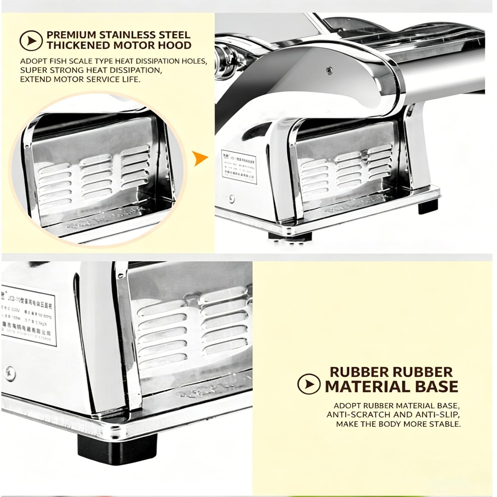 Machine à Pâtes Électrique 135 W, en Acier Inoxydable 430, avec 6 Épaisseurs Réglables, pour Spaghettis, Fettuccine, Lasagnes et Pâtes à Raviolis