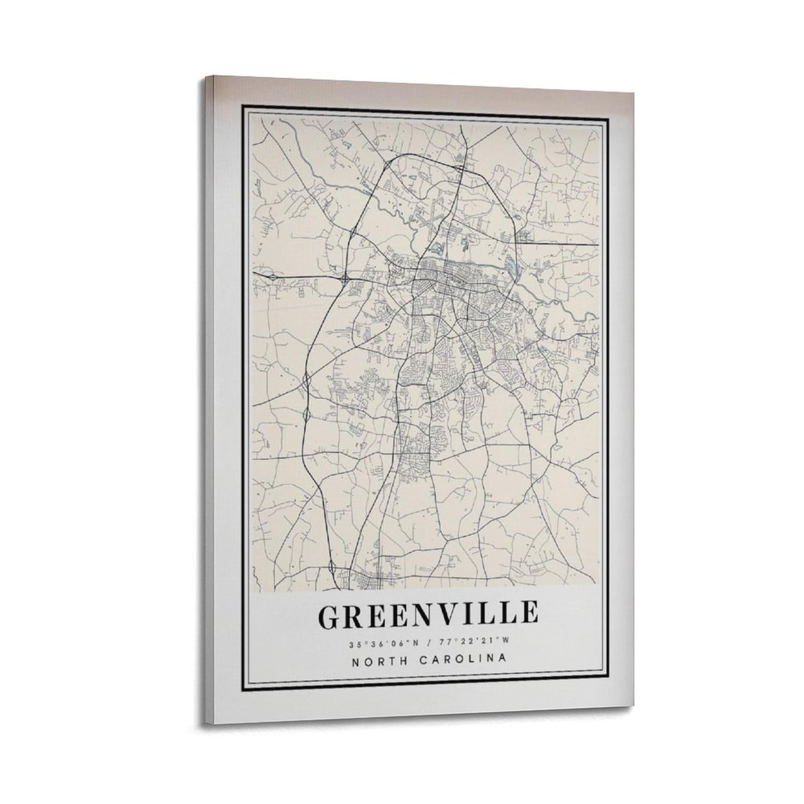 xiaoxiaoshen Greenville NC Map Canvas Poster Wall Art Prints Room Aesthetic Murals Bedroom And Living Decorations 20x30inch(50x75cm)