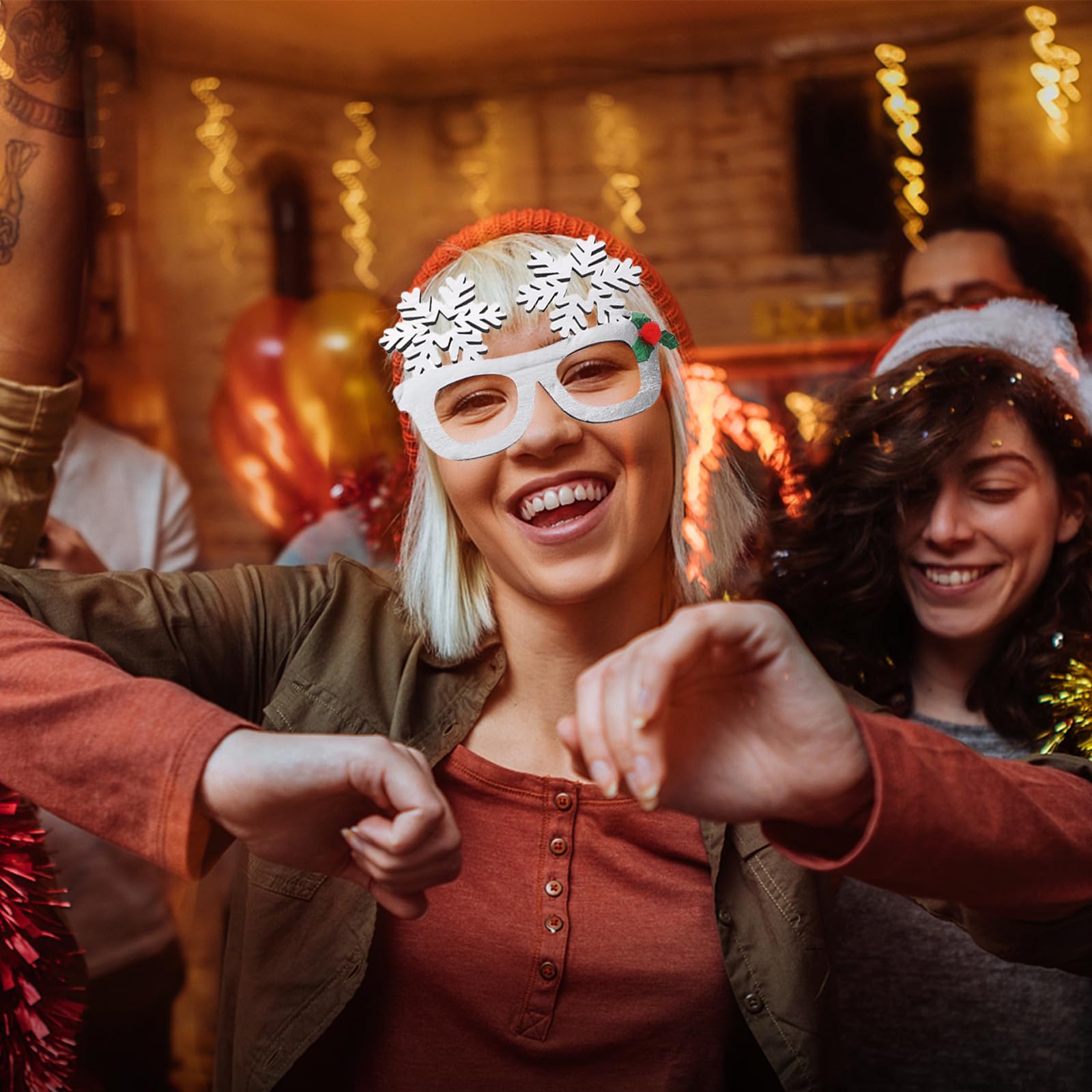 TOYANDONA 25 Piezas Gafas Navideñas de Disfraz Estampado de Copos y Árboles