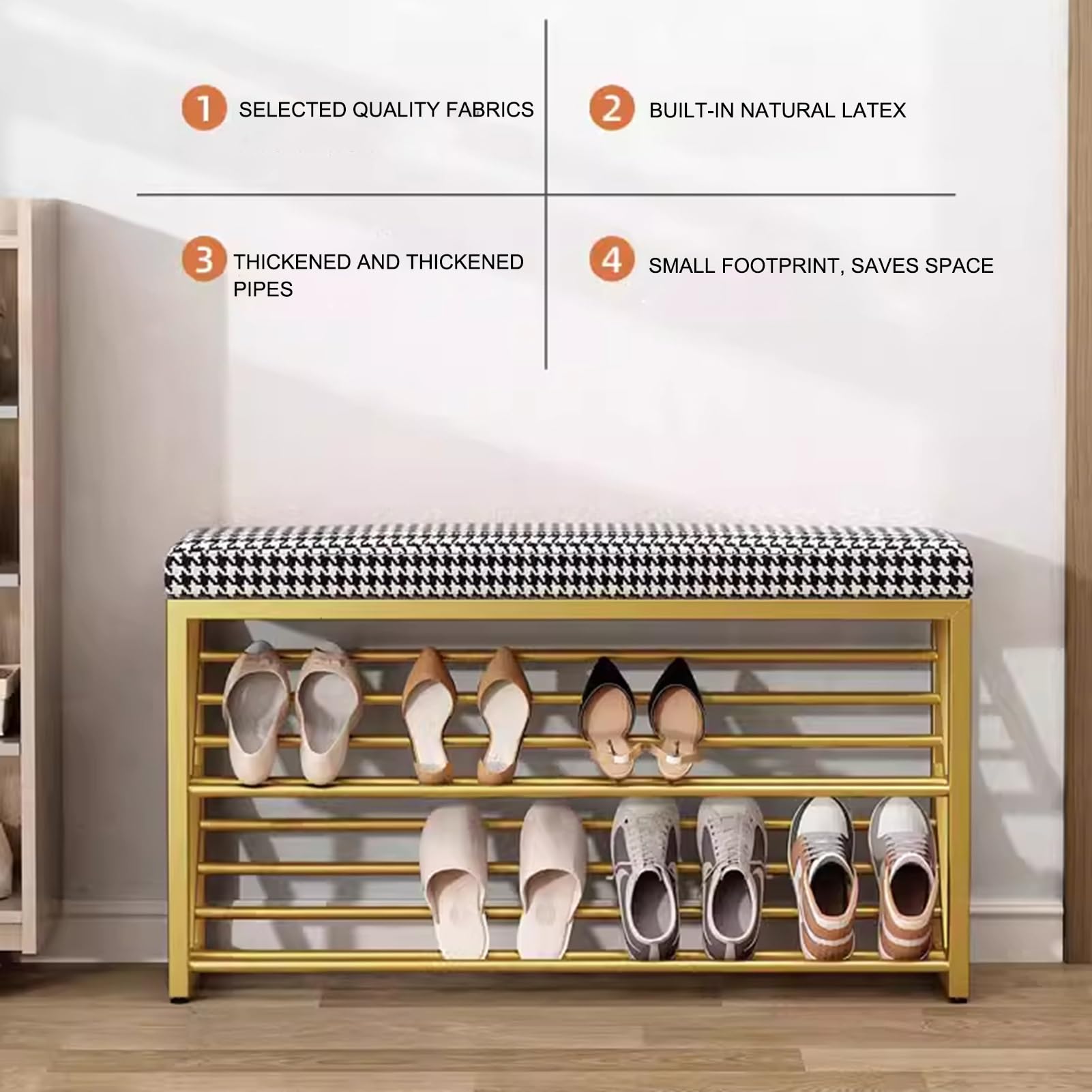 2-poziomowy metalowy stojak na buty z siedziskiem, schowek na buty wejściowe, duża pojemność, do przedpokoju, czarny, 60 cm – stylowe i funkcjonalne rozwiązanie na obuwie