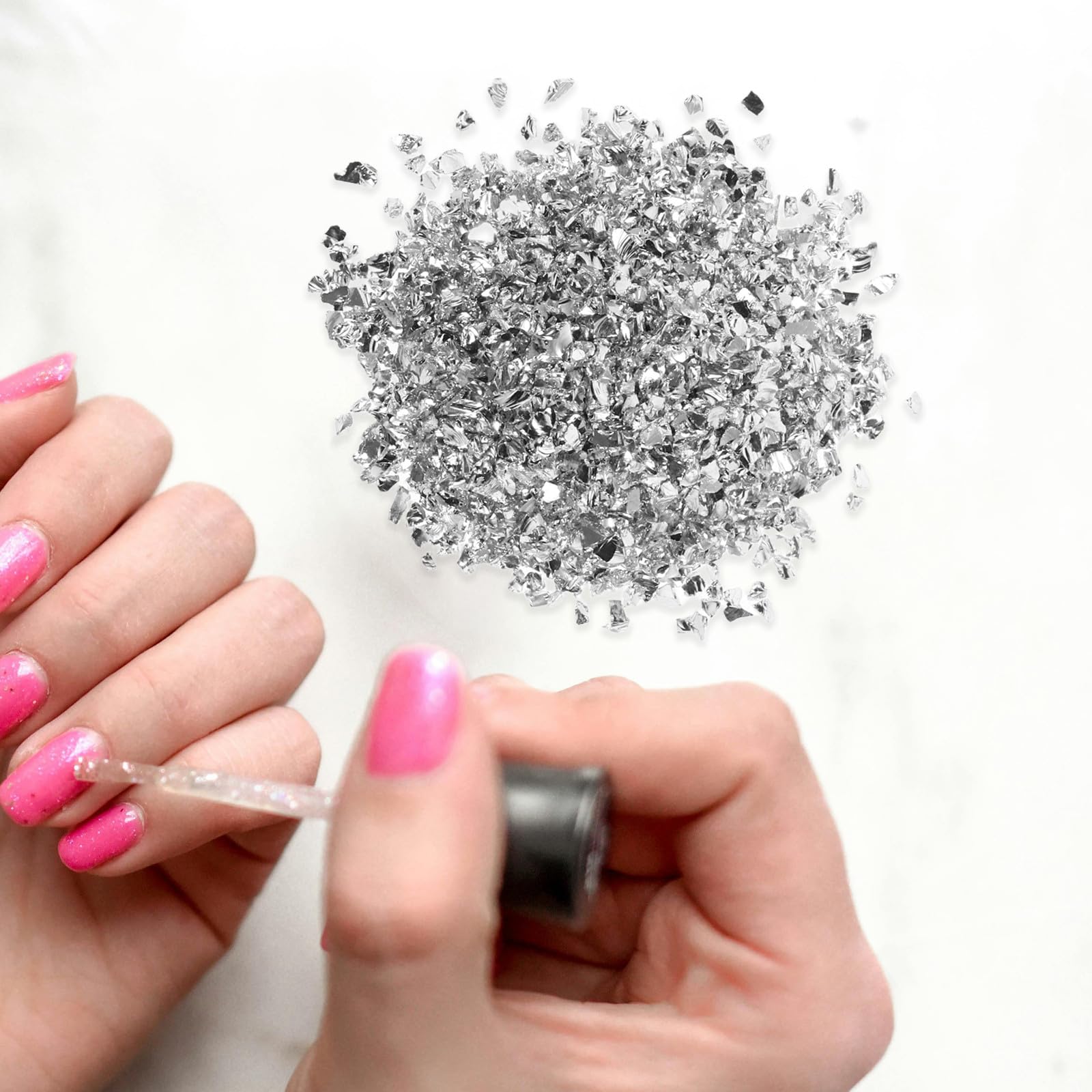 Cabilock Brillantini Unghie Effetto Alta Lucentezza Scaglie di Vetro Metallico Argento 200g Leggero per Pittura e Artigianato Nail Art Accessori