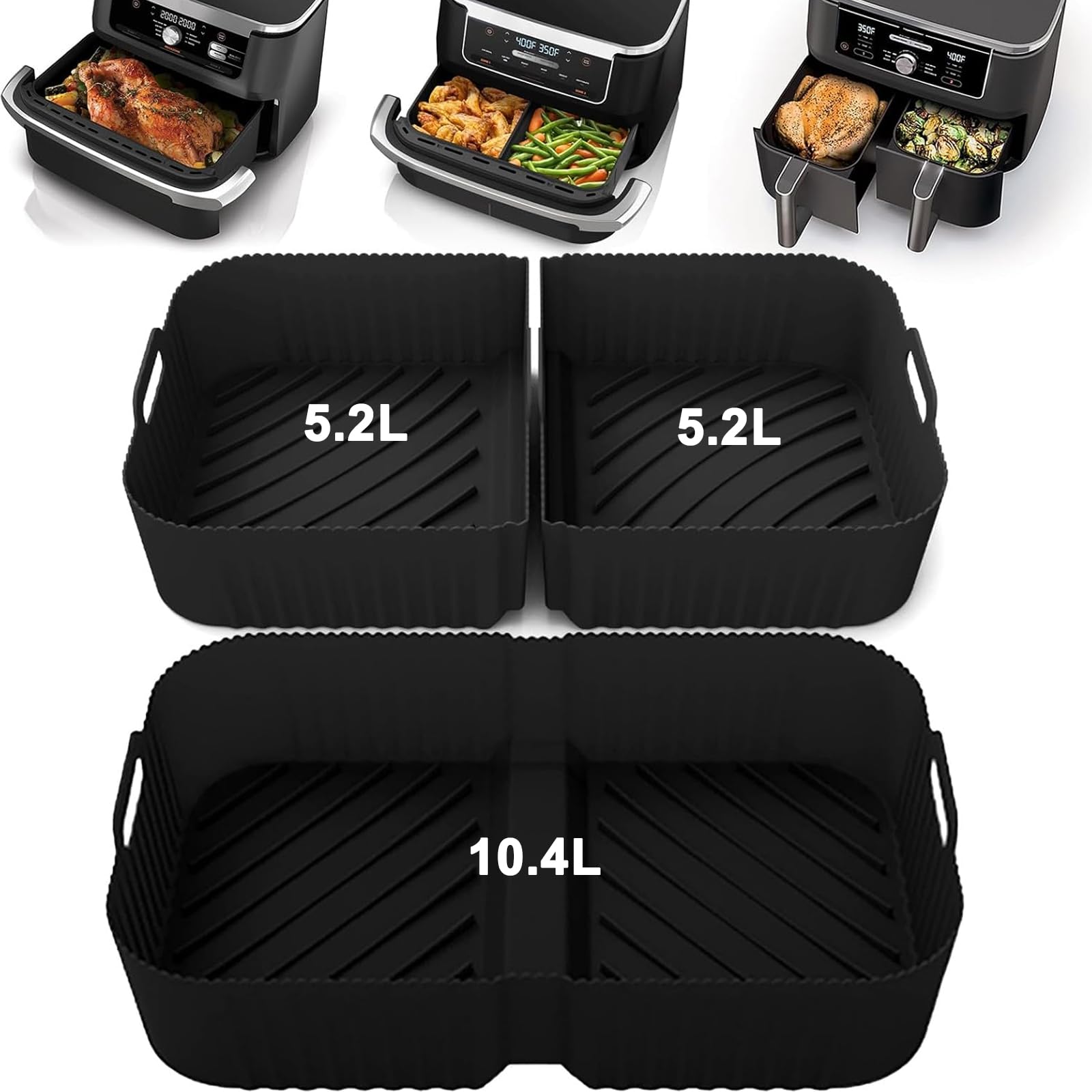 3 accessori per friggitrice ad aria calda Ninja Foodi Flexdrawer 10,4 L AF500EU, accessori Airfryer Ninja Airfryer stampo in silicone riutilizzabile Airfryer Accessori per Ninja AF500EU (10,4 L x 1