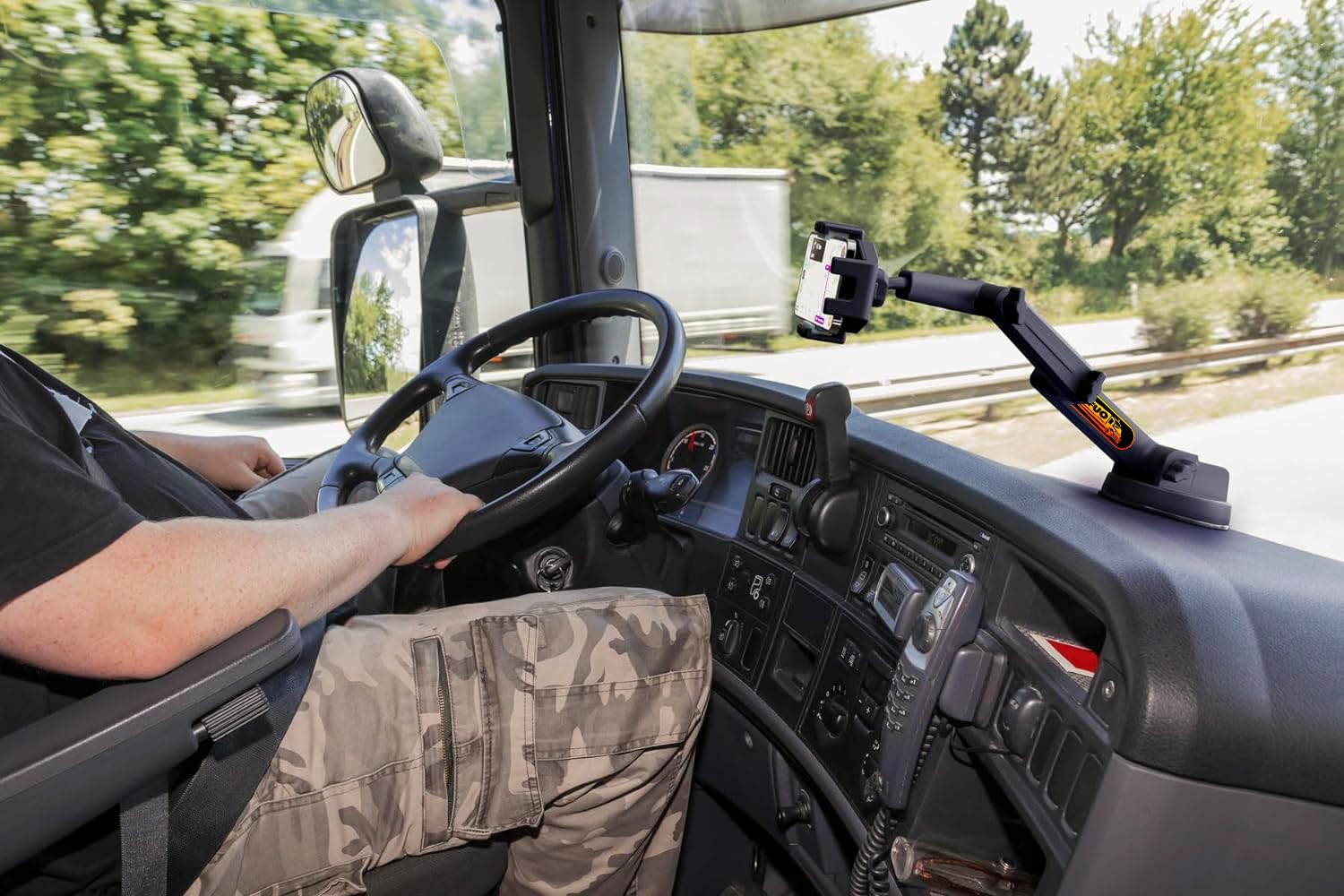 Uchwyt na telefon komórkowy do samochodów ciężarowych, na deskę rozdzielczą, przednią szybę o przekątnej ekranu 16,9", super przyssawka i stabilny, kompatybilny z iPhone i Samsung (szary, uchwyt na