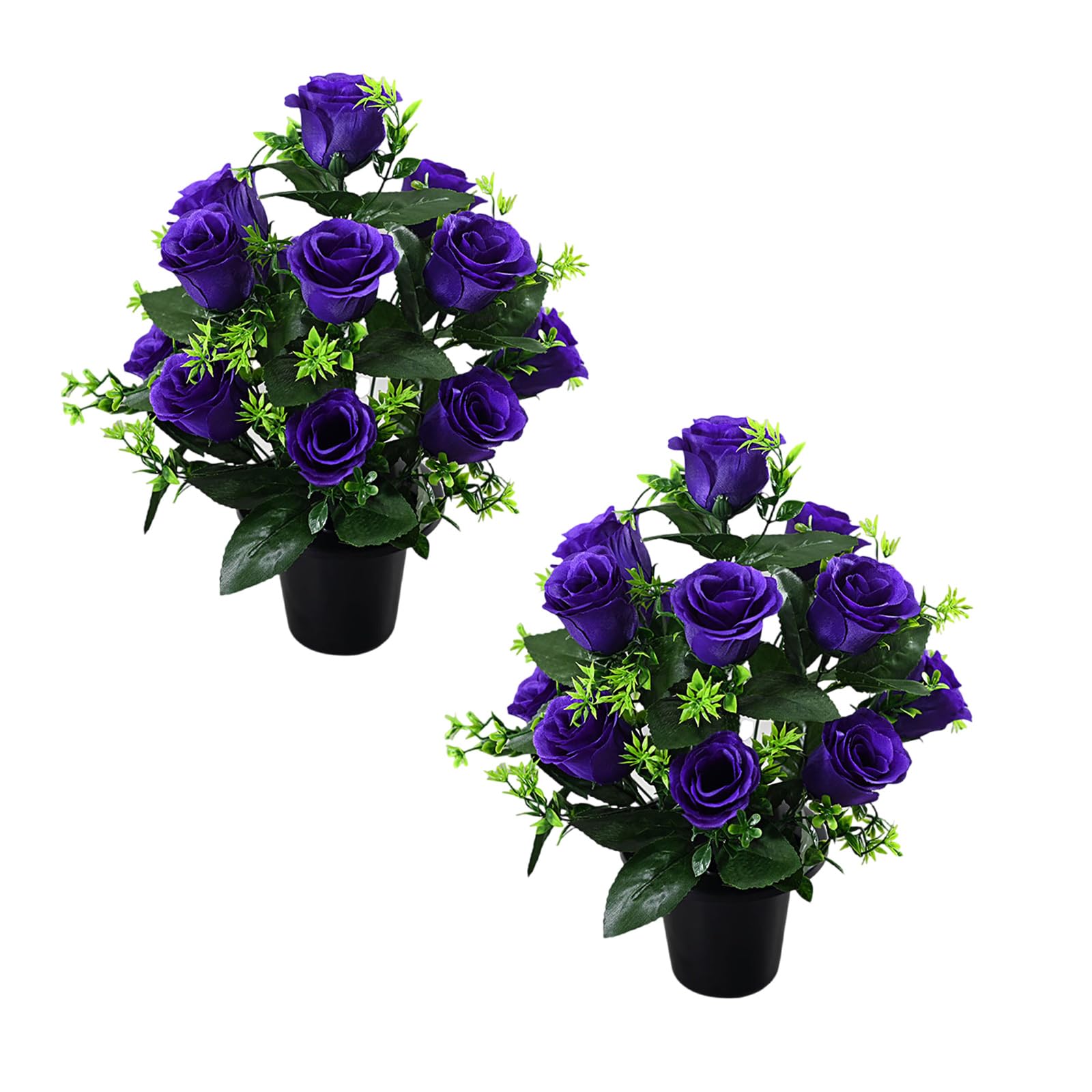 Msioytog Purple 2Pcs Sturdy Artificial Roses Realistic Silk Roses Artificial Plant For Outdoor Cemetery And Indoor Decorative Use Cemetery Flowers