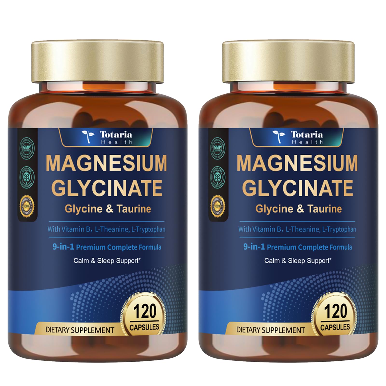 9-in-1 Magnesium Glycinate 1000mg - Support Stress Relief, Sleep, Nerves, Muscles, and Metabolism - Magnesium Vitamin B & Amino Acid Triple Complex | High Absorption Chelated Formula - 2 Pack 120 Count (Pack of 2)