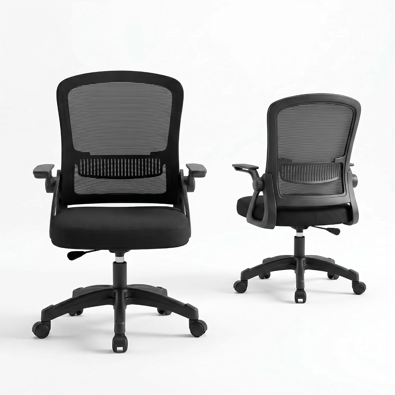 Mid Back Mesh Office Chair with Flip Up Armrest, Height Adjustable Swivel Desk Chair, 300LBS Breathable Ergonomic Computer Task Chair for Home Office Study（Black）