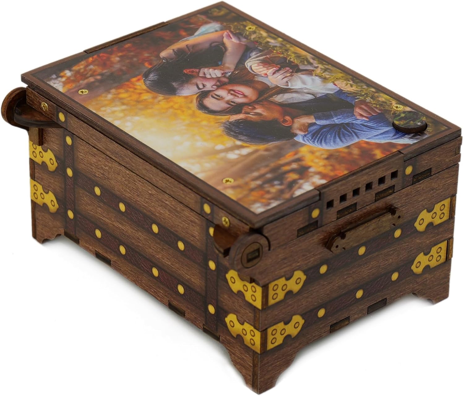 Miniature Treasure Trunk MP3 Music Box with Photo Top Option, Plays Any Song