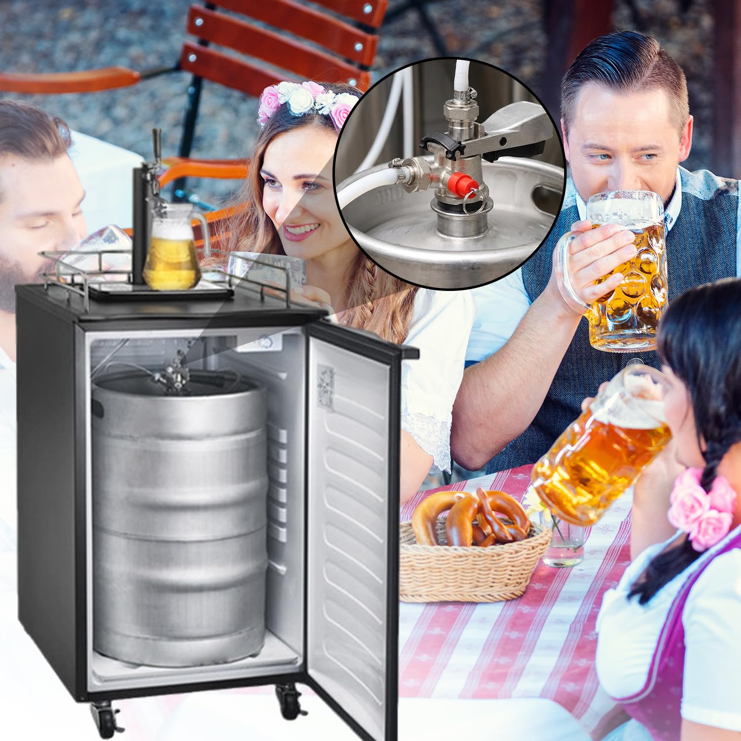 Tissting Kegverschluss Zapfkopf Typ S G5/8 Gewinde Keg Zapfanlage mit Überdruckventil, 304 Edelstahl Brauen Bierfass Fasshähne Bierzapfhahn für Heimbrausystem