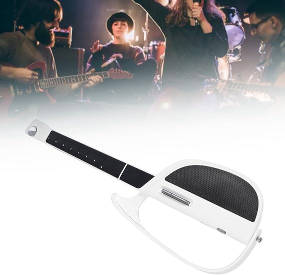 Stringless Guit Stringless, Powerful Chord Synthesizer, Interactive Sheet Music, Automatic Drum Machine for Easy Rhythm Style Transformation Foldable (White)