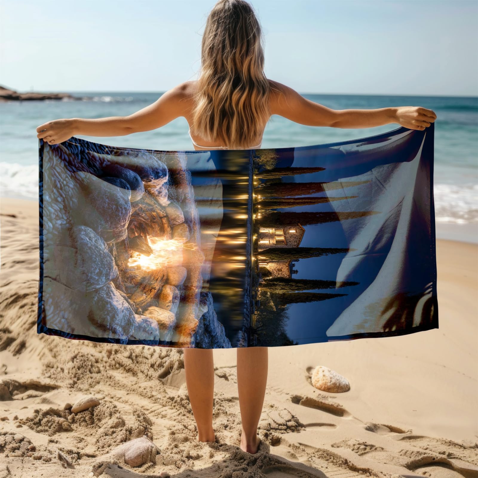 Genérico Toalla Playa 90X180 Fuego Azul Cielo