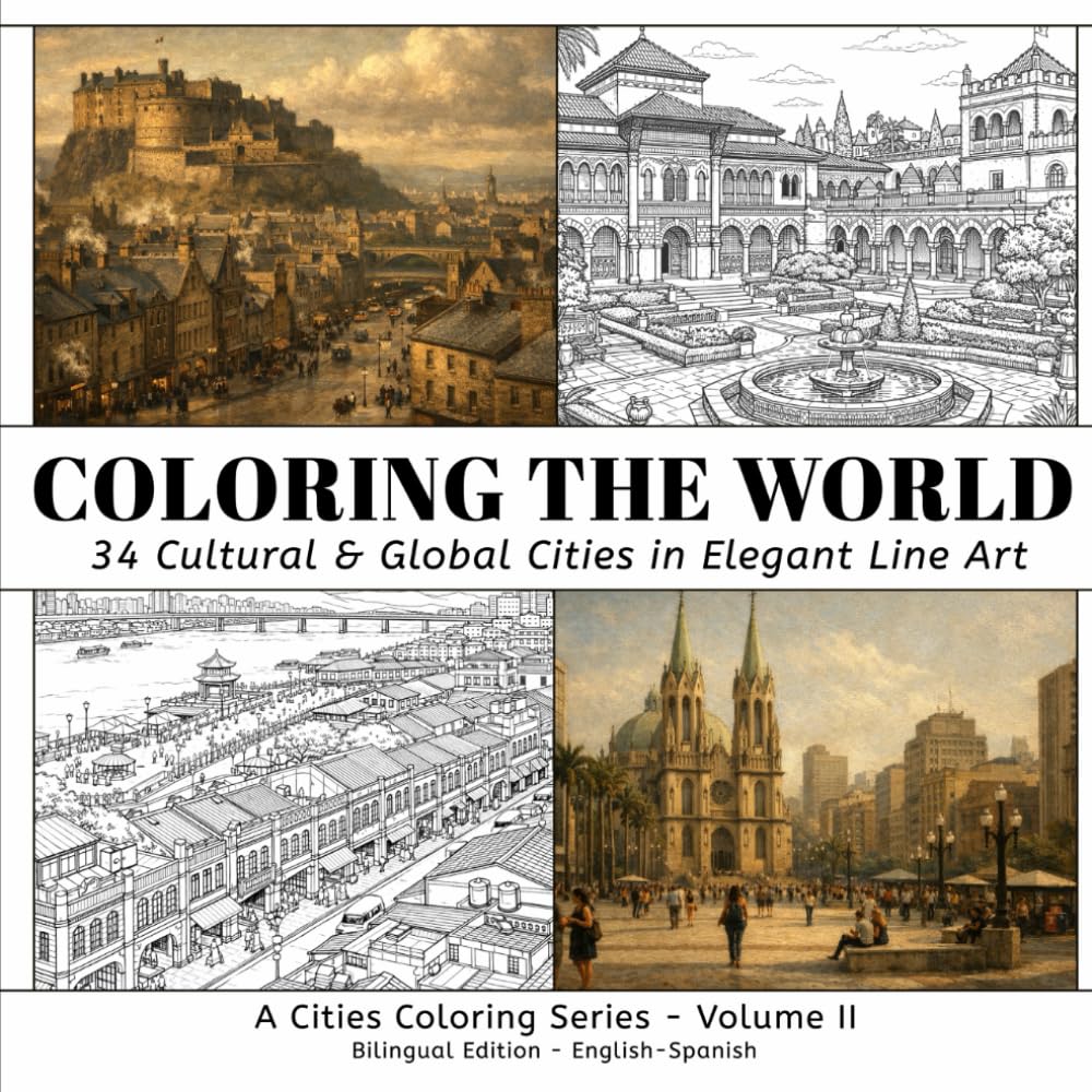 Coloring The World: 34 Cultural & Global Cities in Elegant Line Art (A Cities Coloring Series)