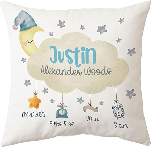 Hyturtle Almohada personalizada con anuncio de nacimiento para niños y niñas (inserto incluido), almohada de guardería, almohada de estadísticas de