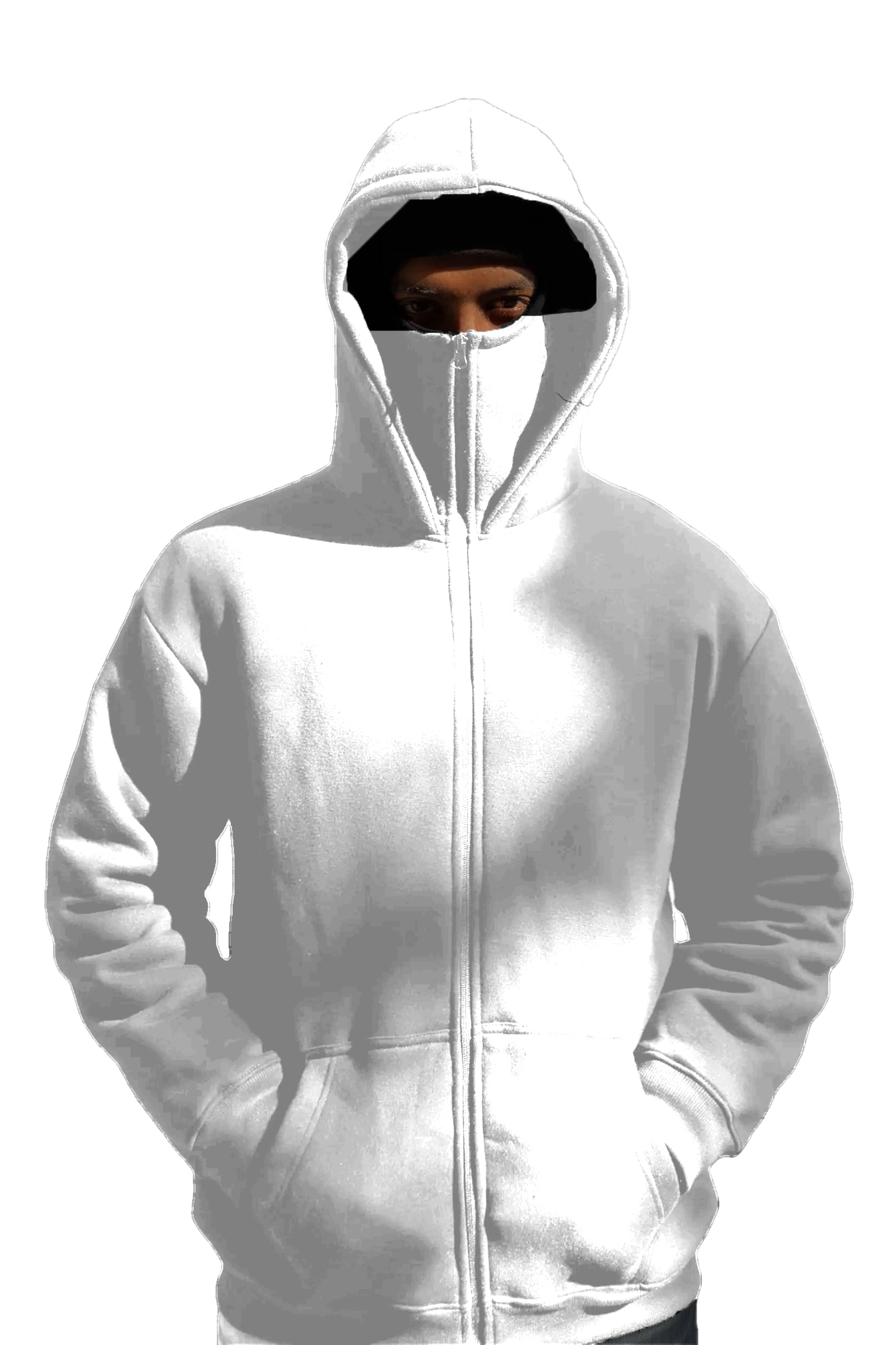 Cotton Hooded Neck with Mask Full Sleeves Balaclava White Zipper Hoodie-image-28