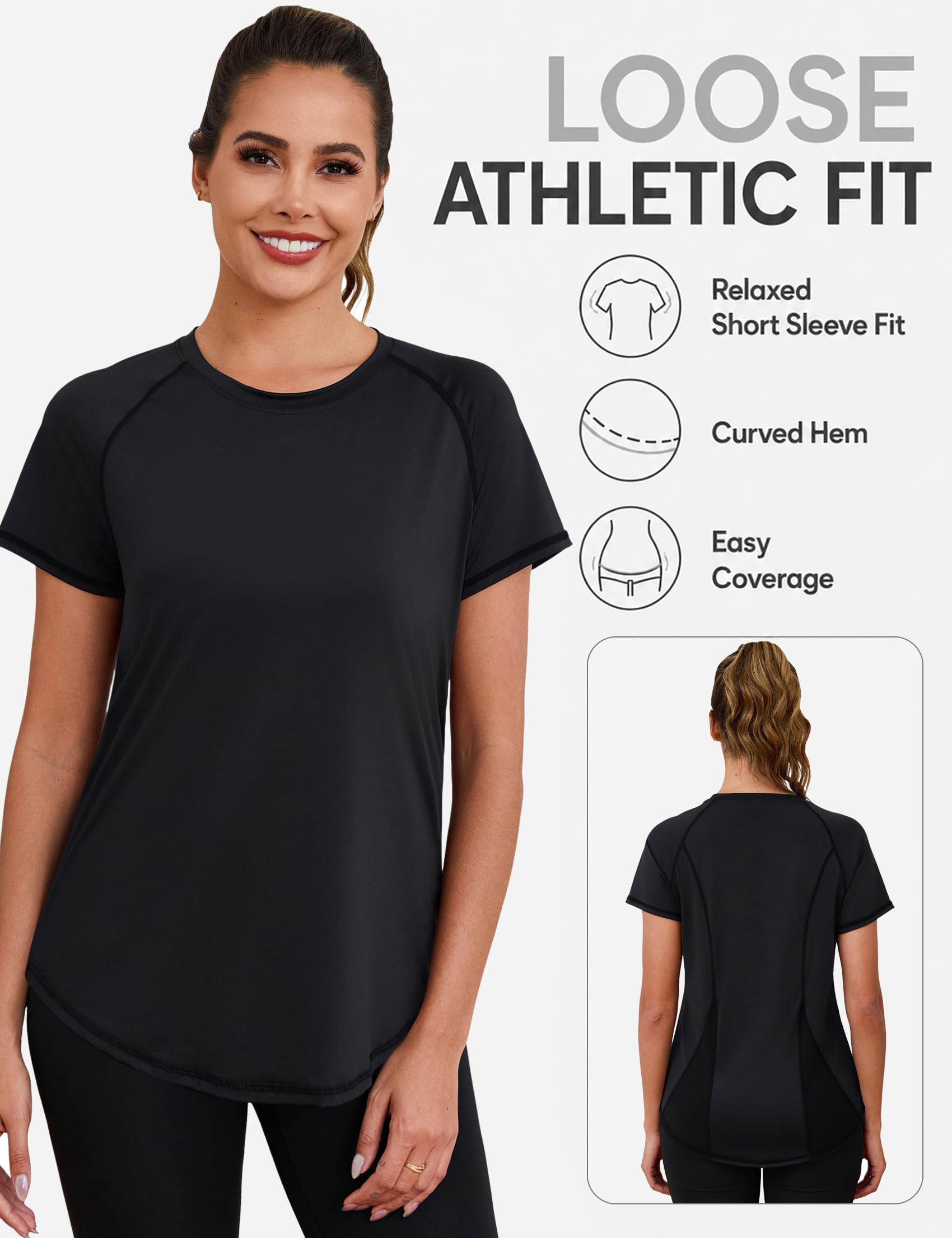 Terecey Camiseta Deportiva Mujer Manga Corta con Malla Espalda Camisetas Fitness de Secado Rápido para Entrenamiento Running y Ocio en Gimnasio Exterior y Casa