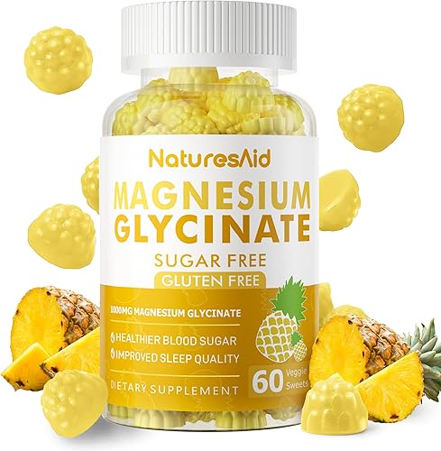 Gomitas de glicinato de magnesio 1000mg - Suplemento de magnesio y potasio sin azúcar con vitamina D, B6, CoQ10 para el estado de ánimo tranquilo