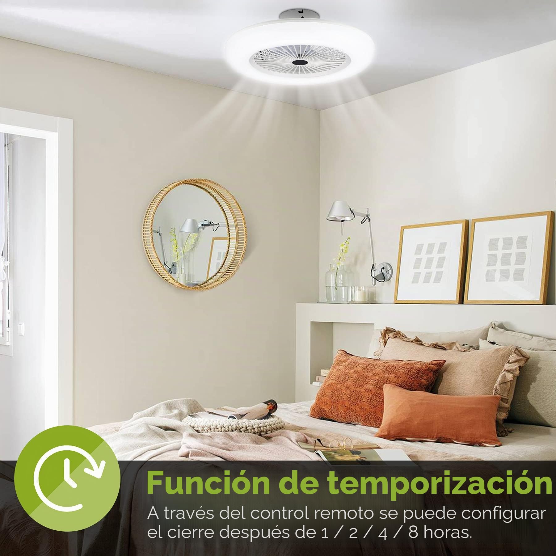 Lospitch Ventilador De Techo Con LED, 80W Regulable LED Ventiladores para el Techo con Lámpara, 3 Velocidades Ajustable, Con Mando a distancia para Dormitorio Sala Comedor (φ55CM)